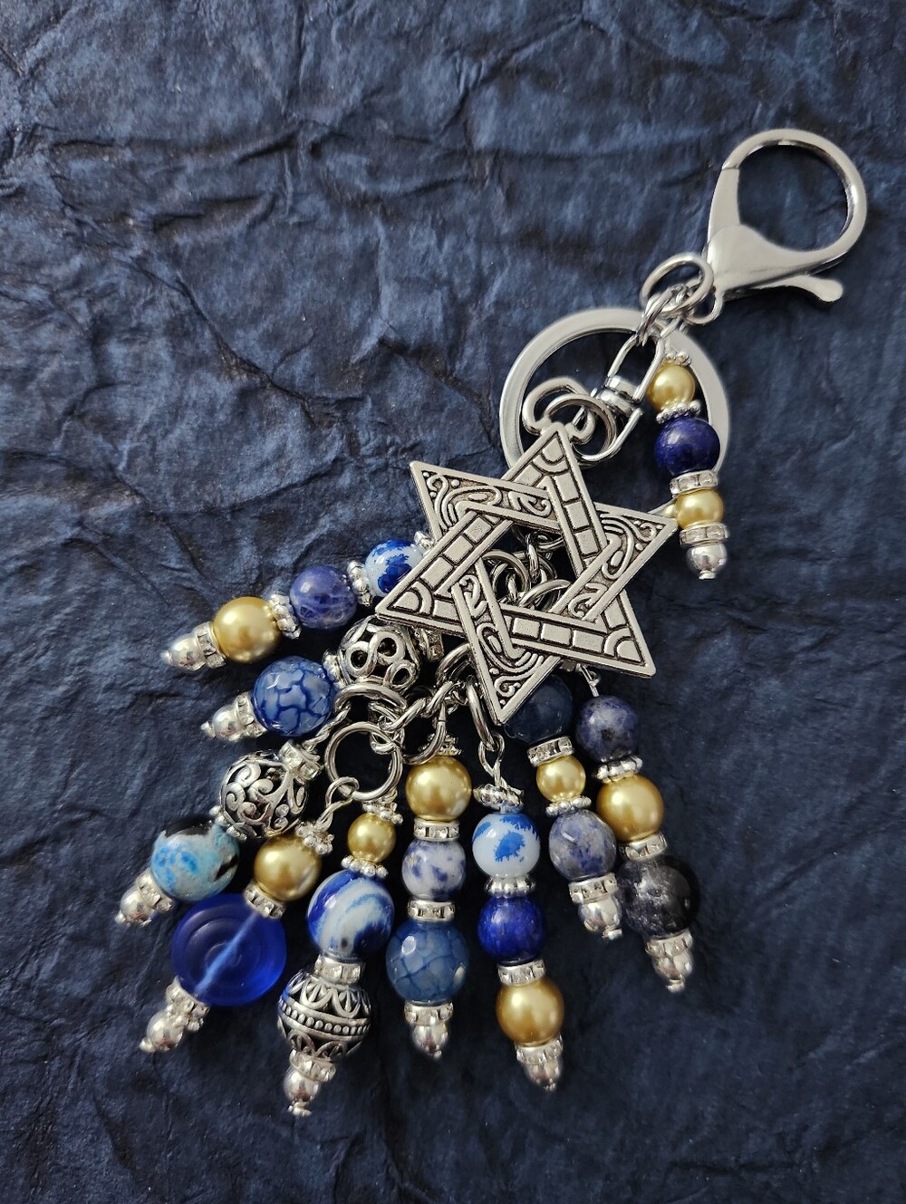 Star of David Judaic Purse Charm or Keychain Sodalite Jasper Handcrafted